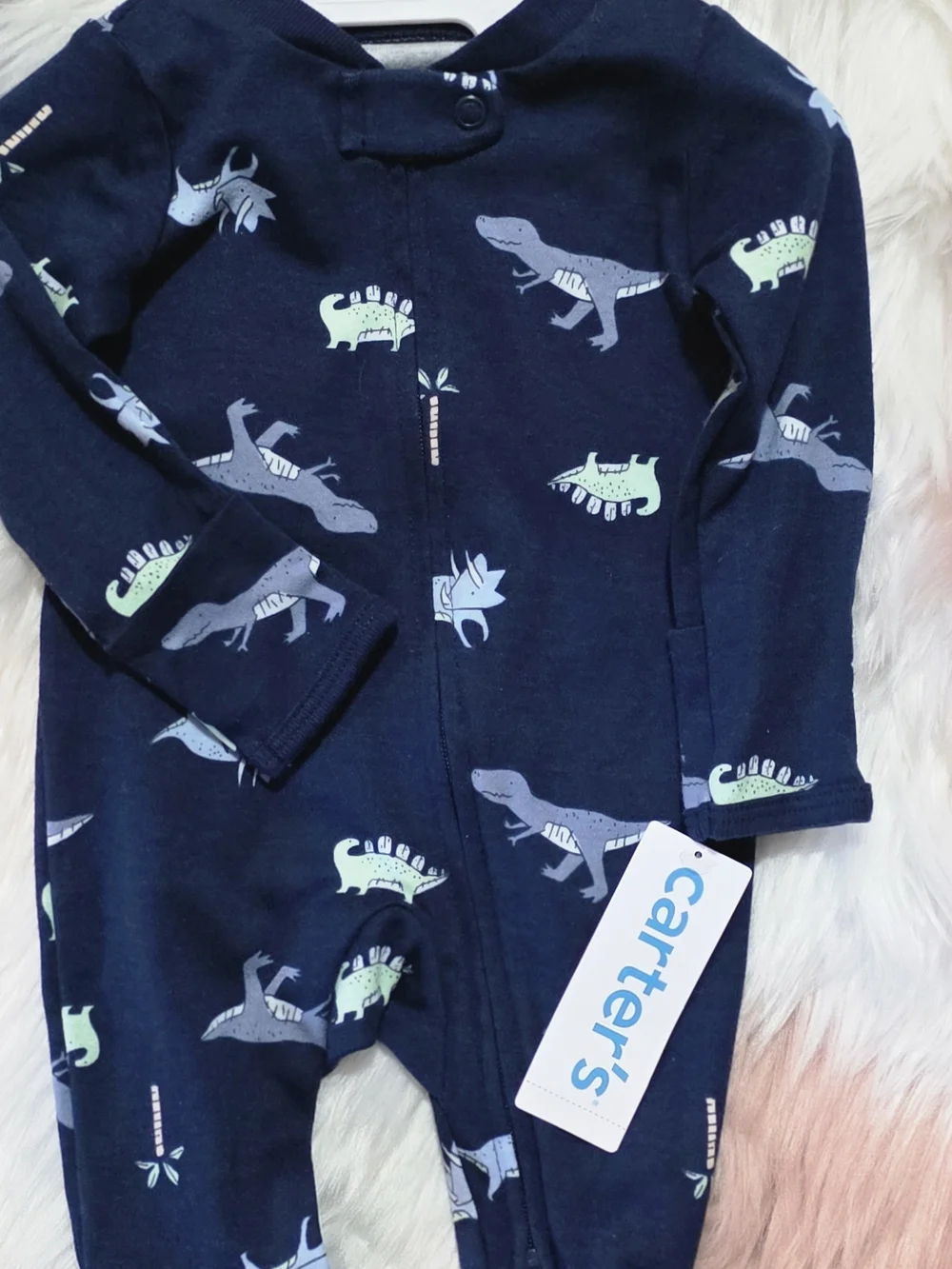 NCarter's Navy Dinosaur Footed One-Piece with Light Blue & Mint Prints NB OR 3 M
